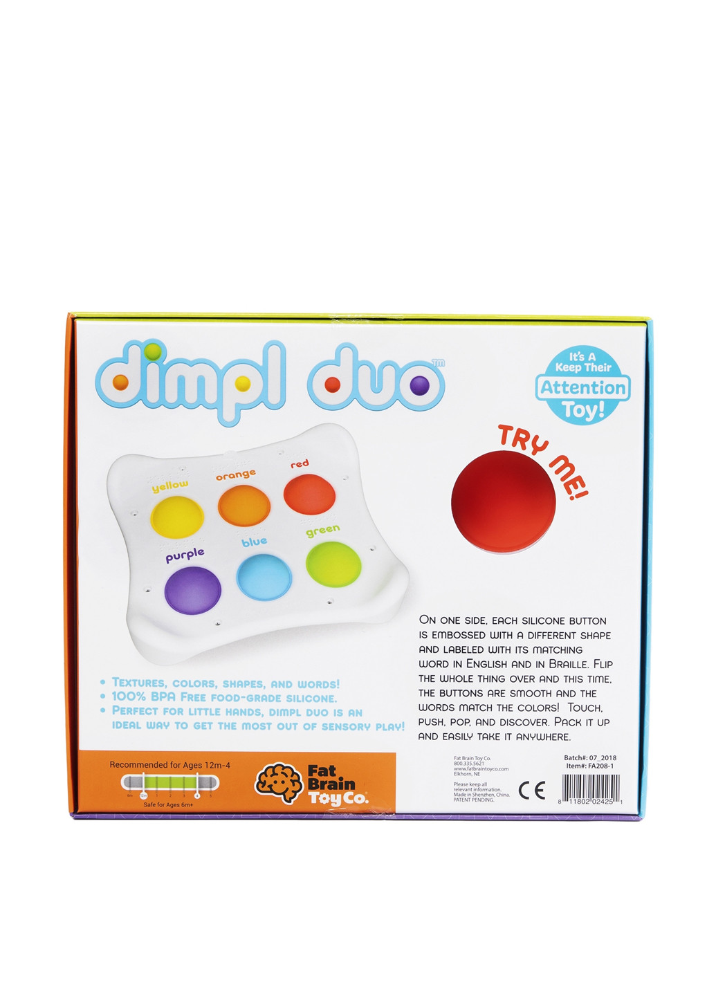 Игрушка сенсорная Dimpl Duo Брайль Цвет Форма Название, 22х20х5 см Fat Brain Toys (286301124)