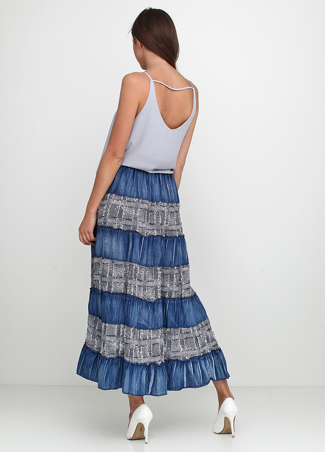 Синяя кэжуал с абстрактным узором юбка Xiaoji макси