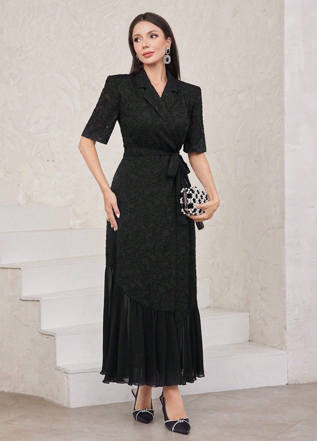 Черное кэжуал платье на запах SHEIN однотонное