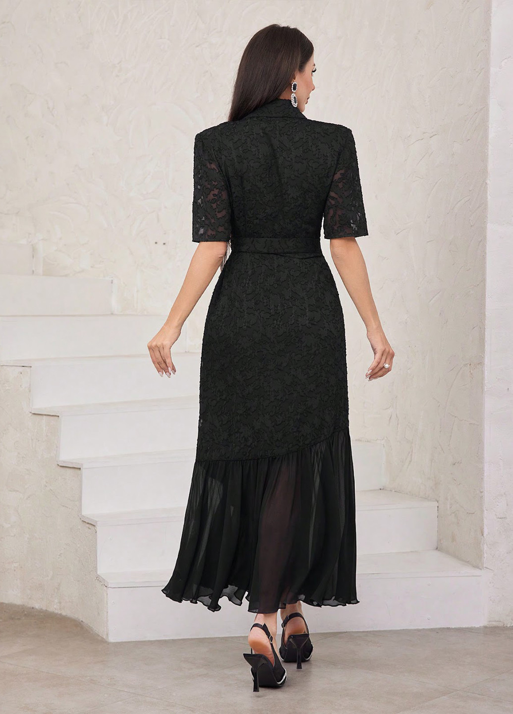 Черное кэжуал платье на запах SHEIN однотонное