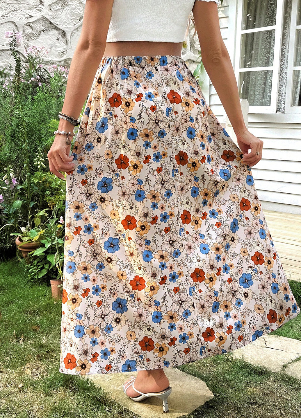 Разноцветная кэжуал цветочной расцветки юбка для беременных SHEIN а-силуэта (трапеция)