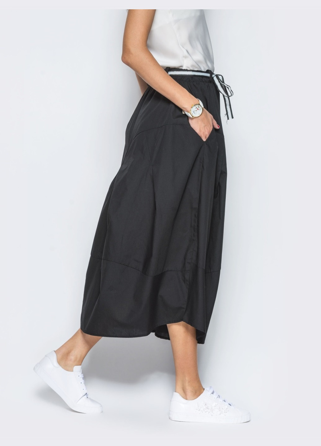 бавовняна кежуал спідниця чорного кольору з кишенями однотонна Dressa юбка (229076171)