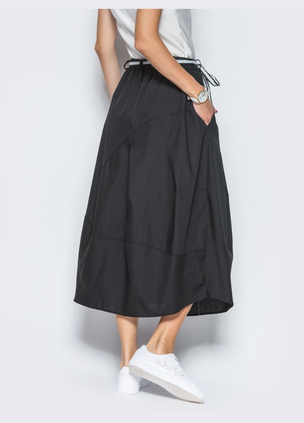 бавовняна кежуал спідниця чорного кольору з кишенями однотонна Dressa юбка (229076171)