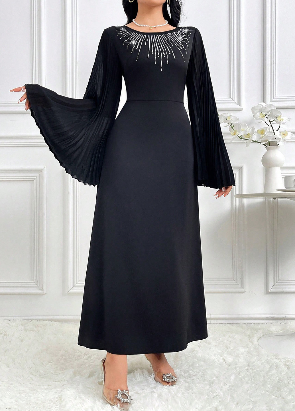 Чорна вечірня сукня а-силует SHEIN однотонна