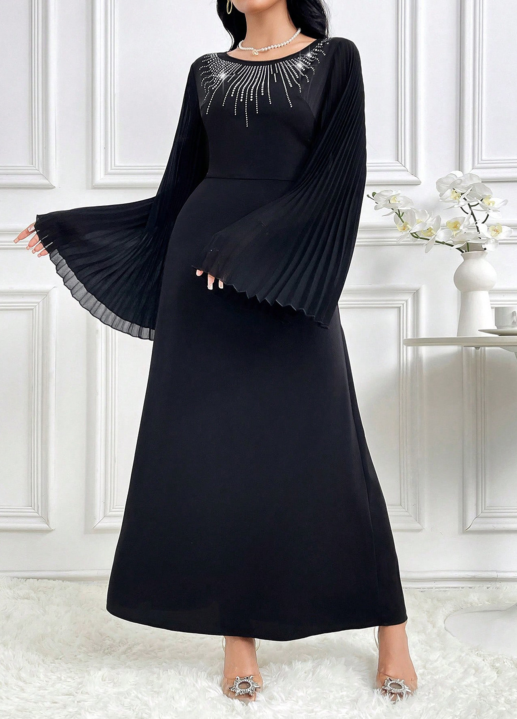 Чорна вечірня сукня а-силует SHEIN однотонна