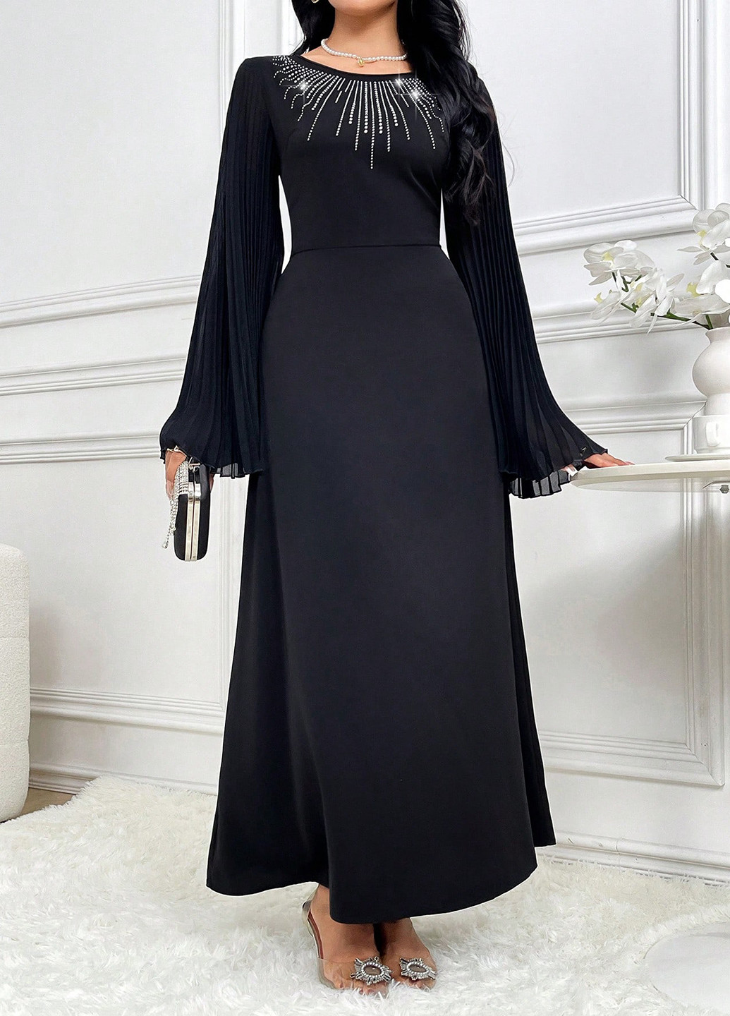 Чорна вечірня сукня а-силует SHEIN однотонна