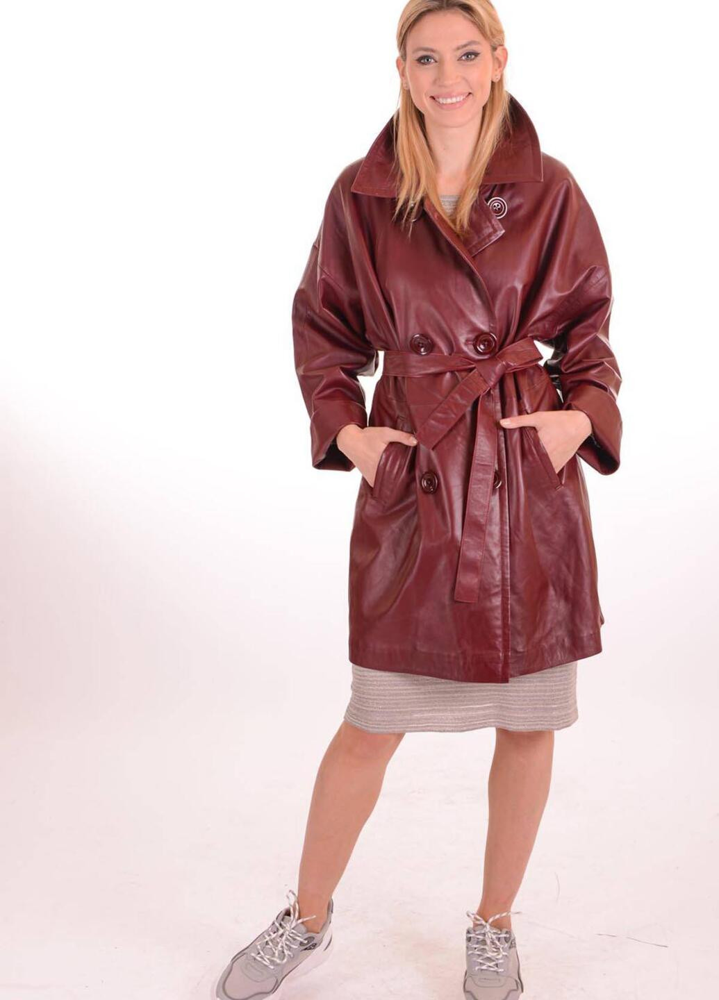 Бордовая зимняя куртка из натуральной яловой кожи Roksan