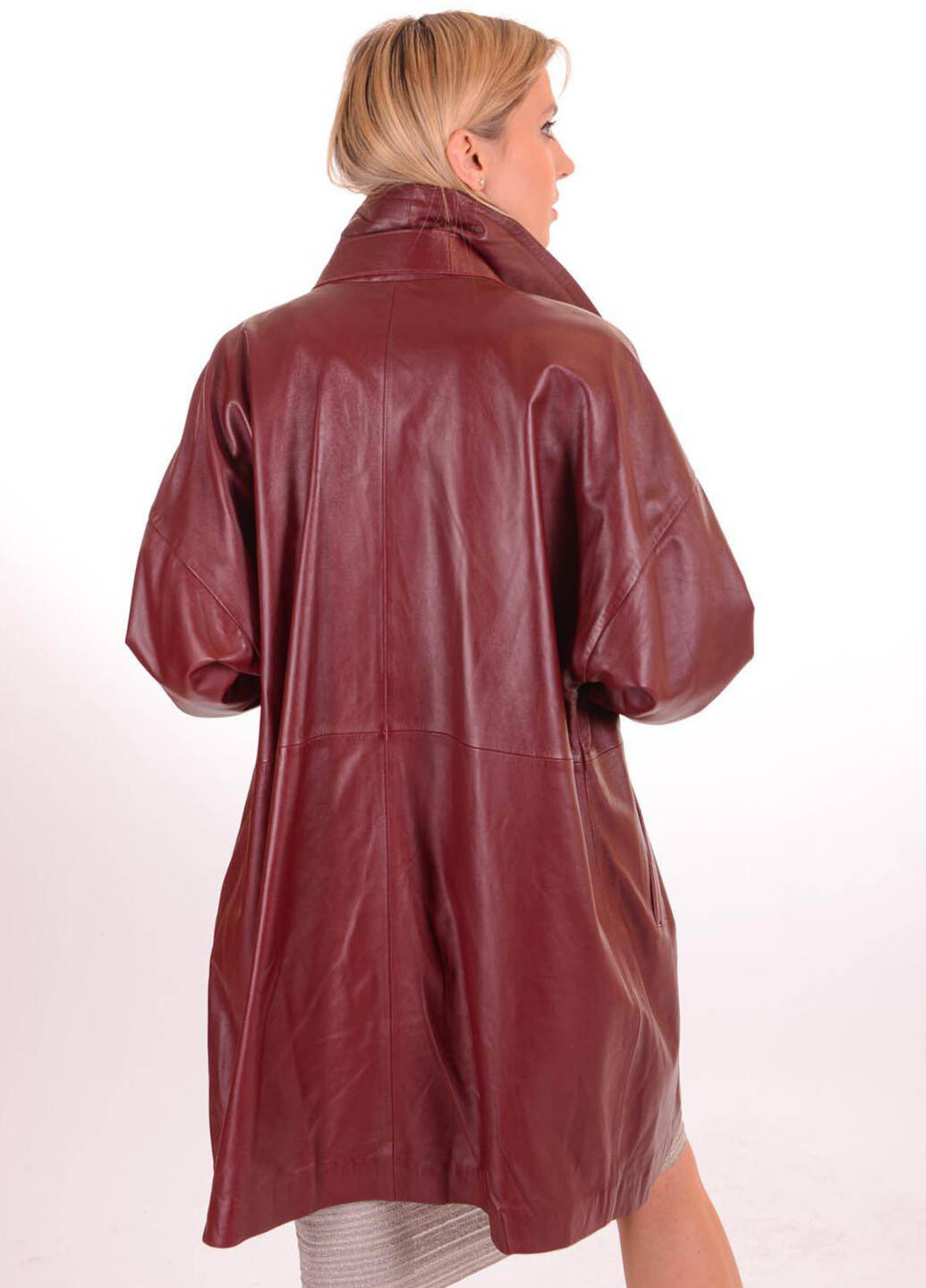 Бордовая зимняя куртка из натуральной яловой кожи Roksan