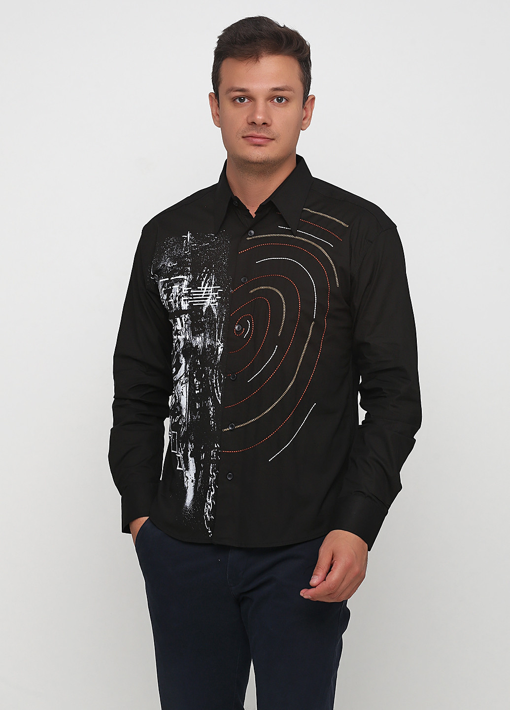 Черная кэжуал рубашка с рисунком MA&GI с длинным рукавом
