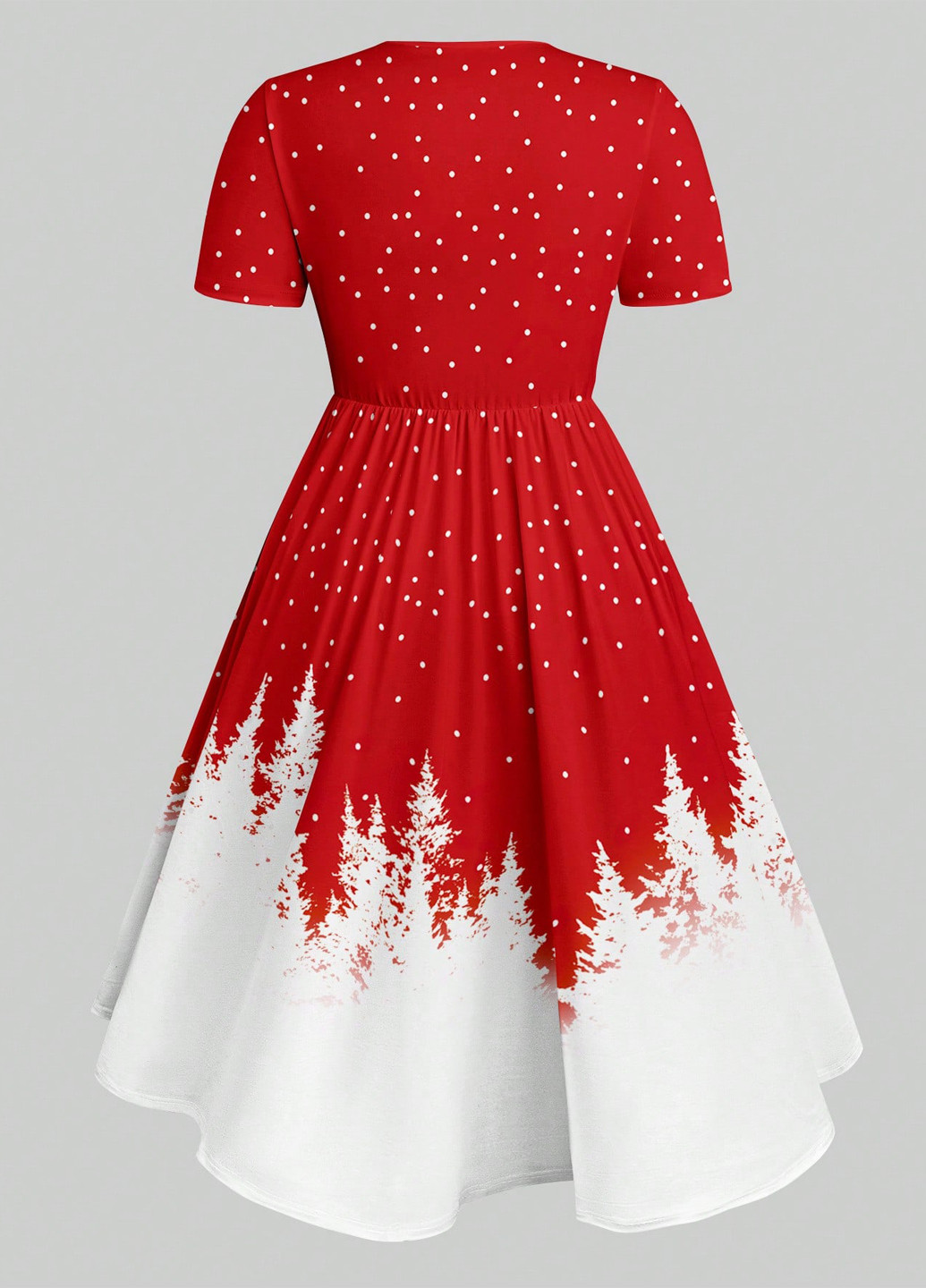 Красное кэжуал платье клеш SHEIN с новогодним принтом