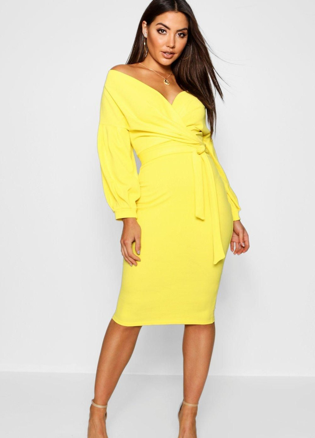 Желтое кэжуал платье Boohoo однотонное