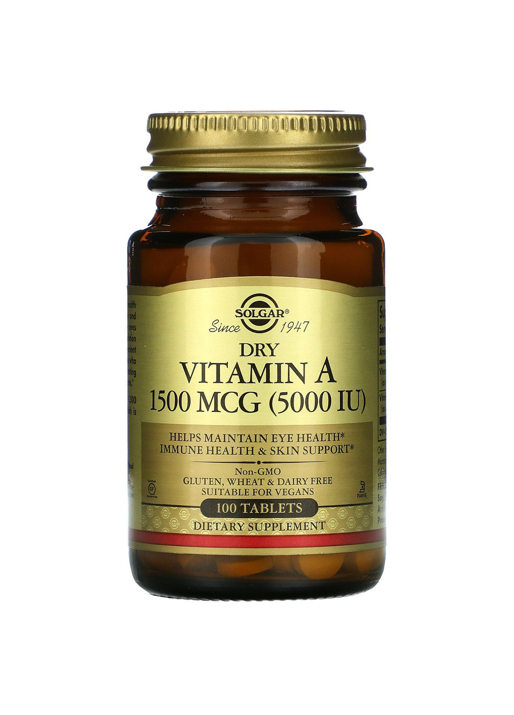 Вітамін А (Dry Vitamin A) 5000 МО 100 таблеток Solgar (251229942)