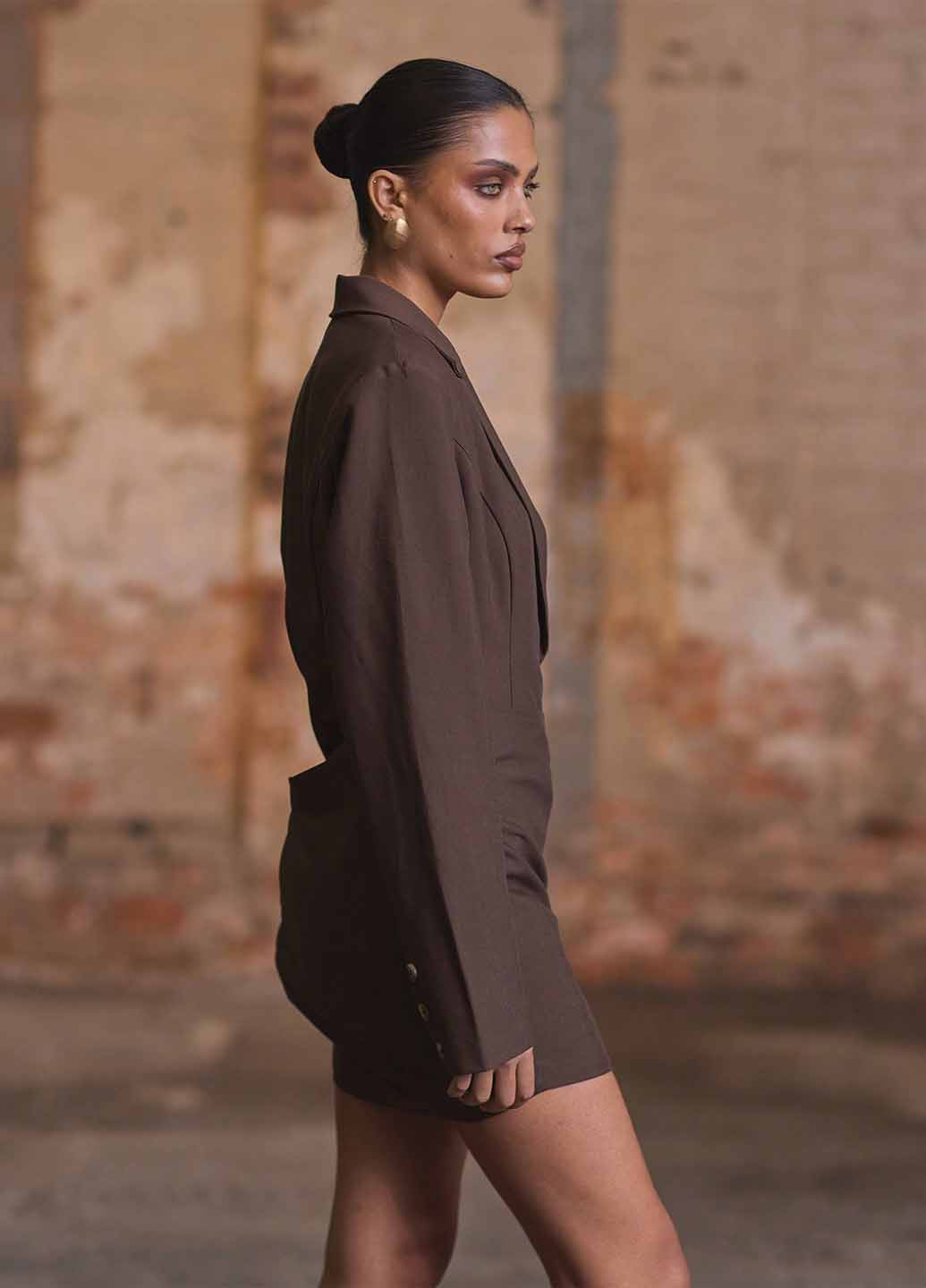 Темно-коричнева святковий, ділова сукня сукня-жакет SHEIN однотонна
