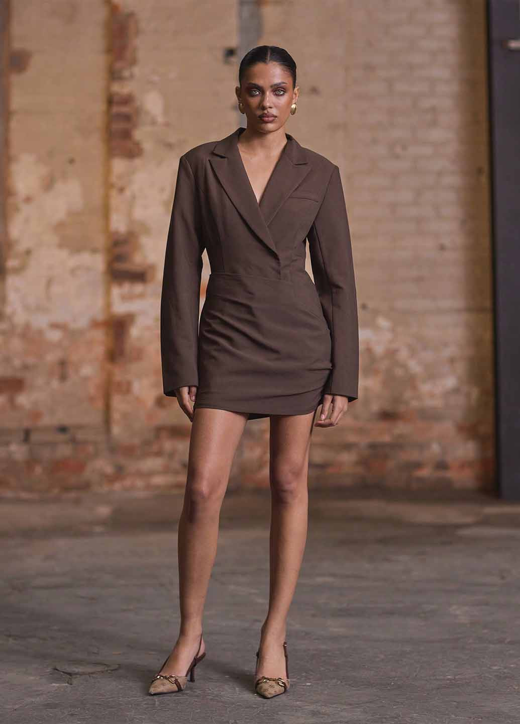 Темно-коричнева святковий, ділова сукня сукня-жакет SHEIN однотонна