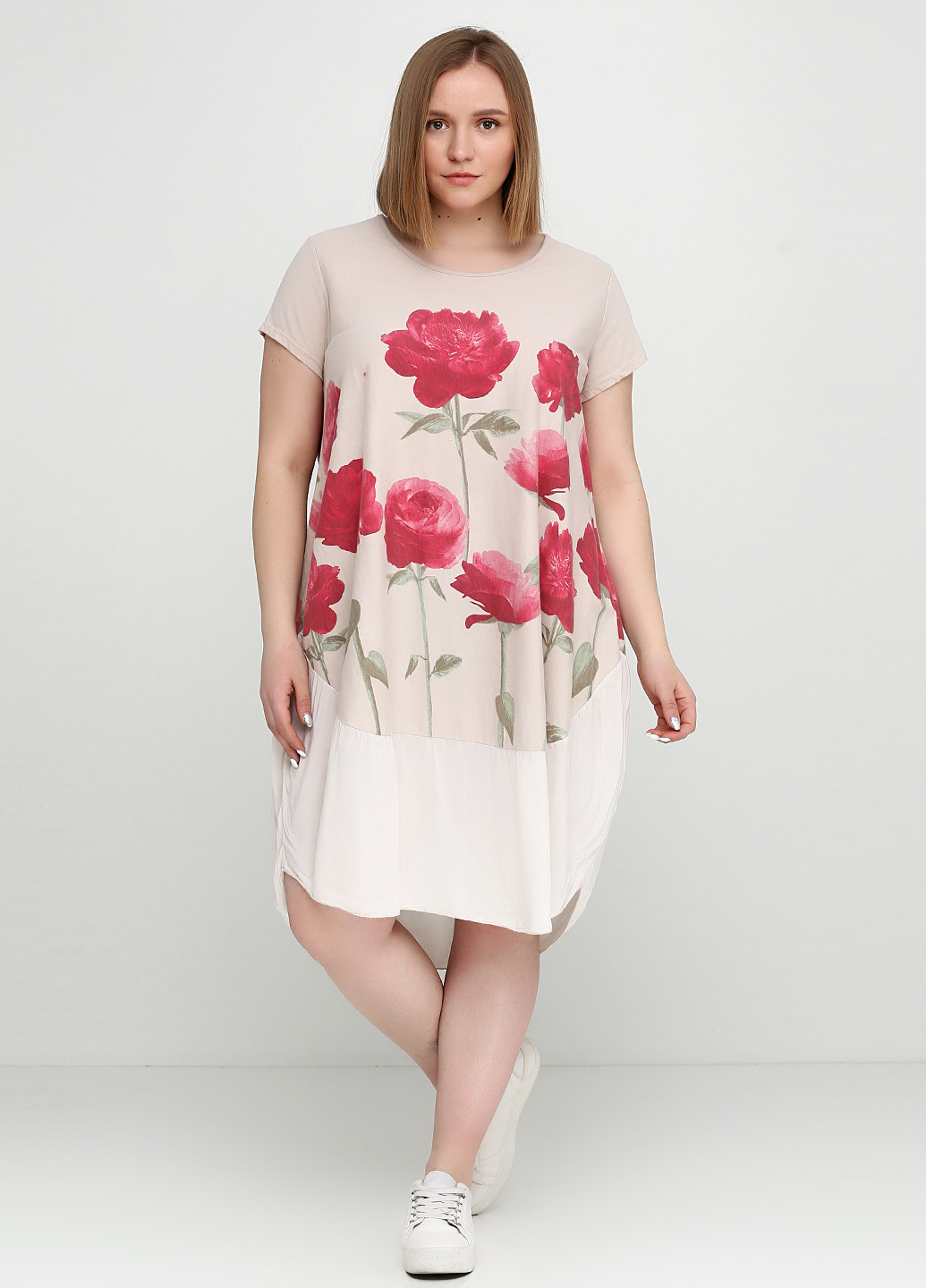 Бежевое кэжуал платье Moda Italia с цветочным принтом