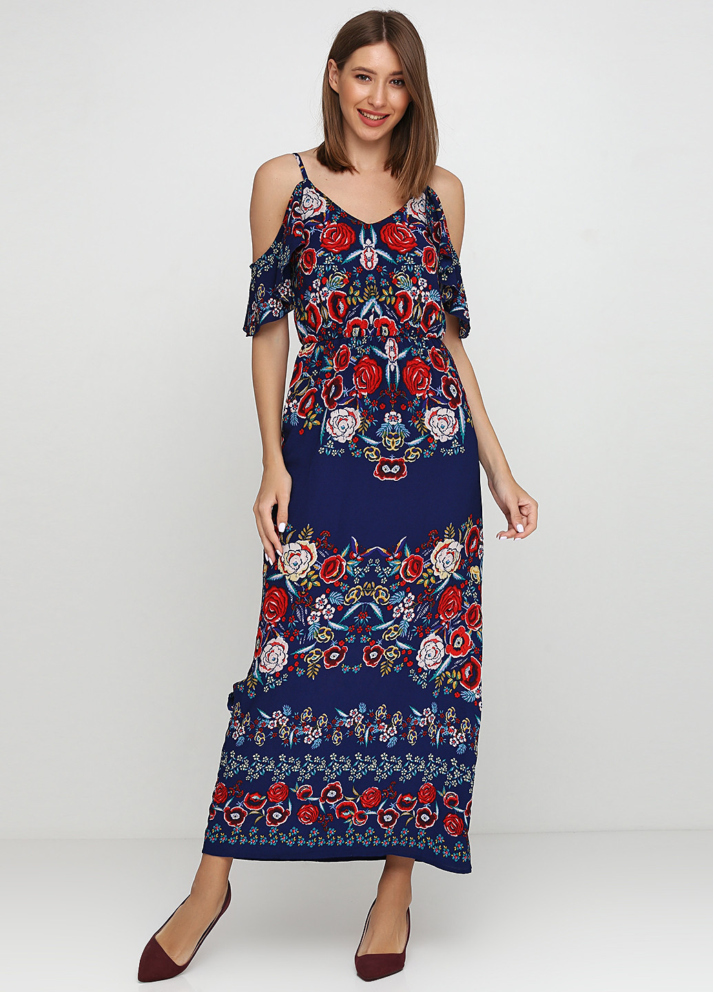 Комбинированное кэжуал платье с открытыми плечами Miami by Francesca's с цветочным принтом