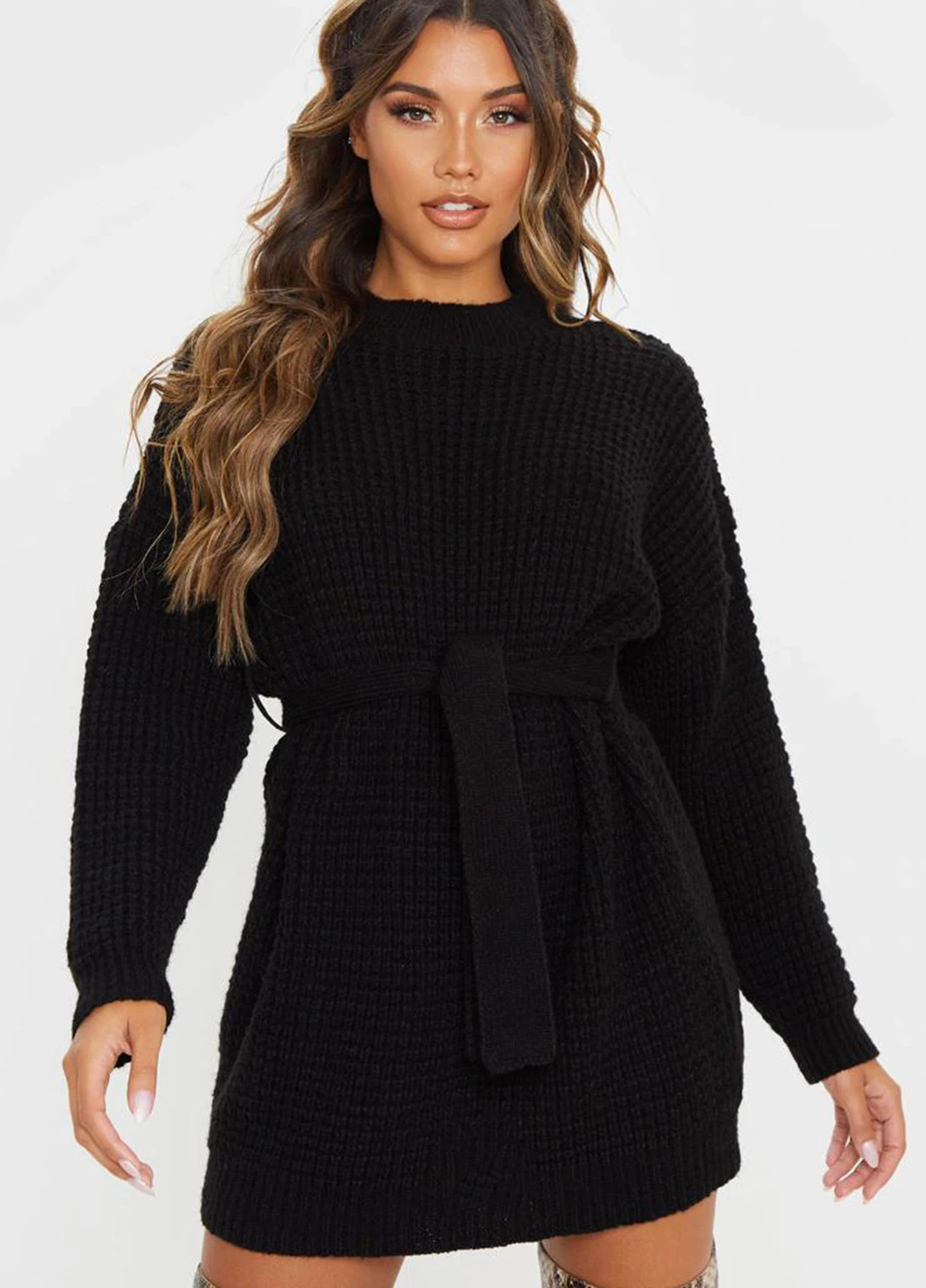 Черное кэжуал платье платье-свитер PrettyLittleThing однотонное