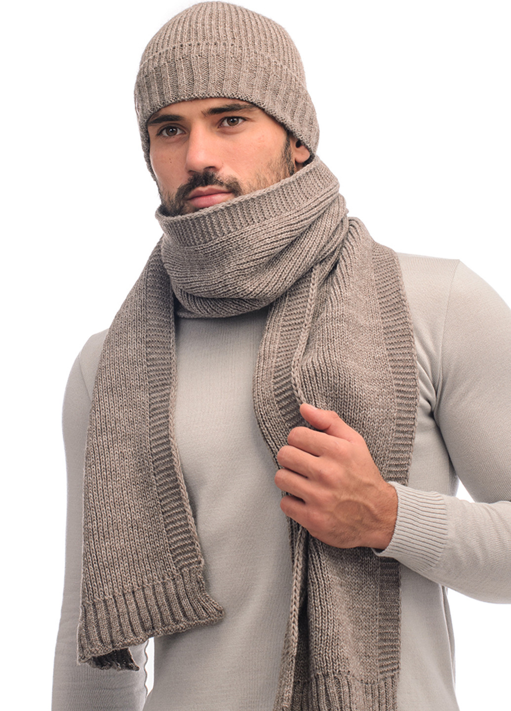 Светло-коричневый зимний комплект (шапка, шарф) SVTR