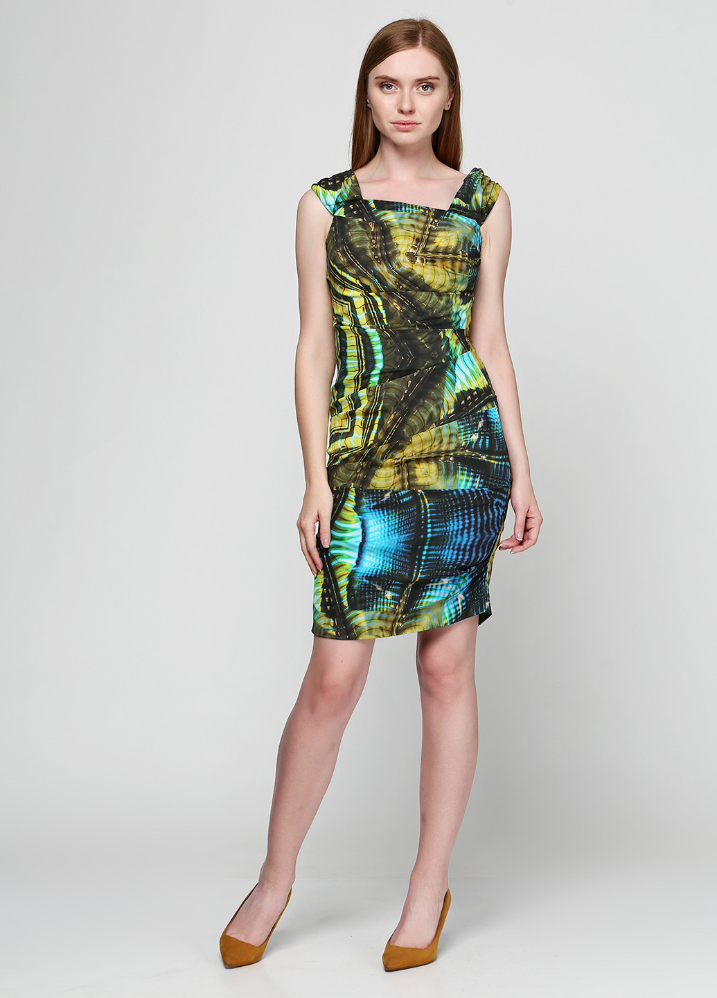 Бирюзовое коктейльное платье Nicole Miller с абстрактным узором