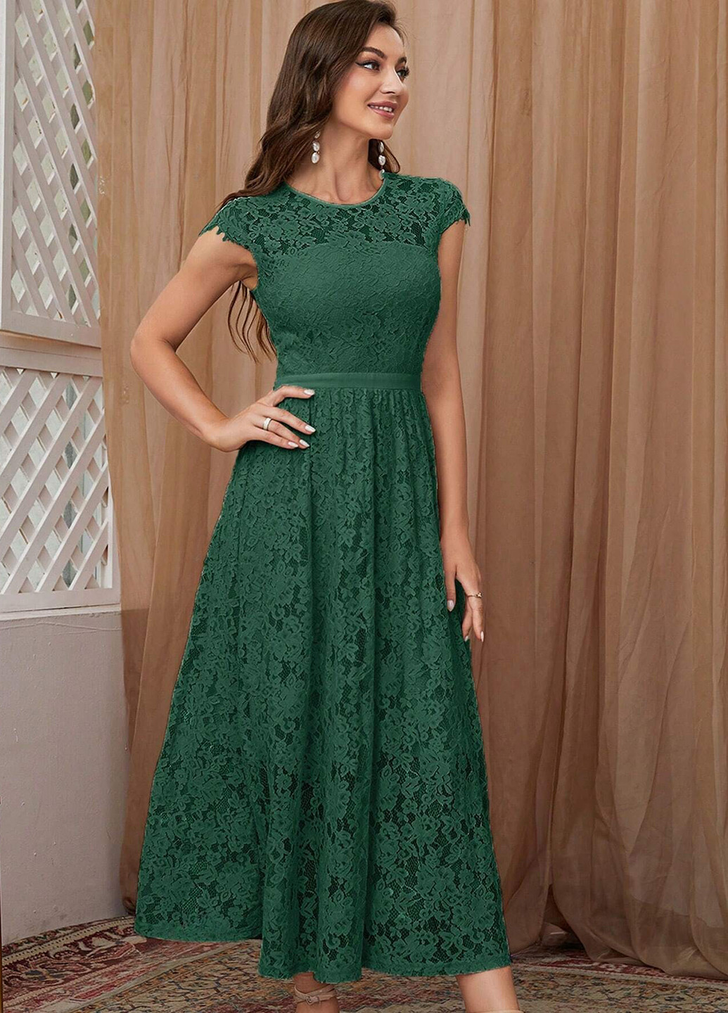 Темно-зеленое праздничный платье клеш SHEIN однотонное