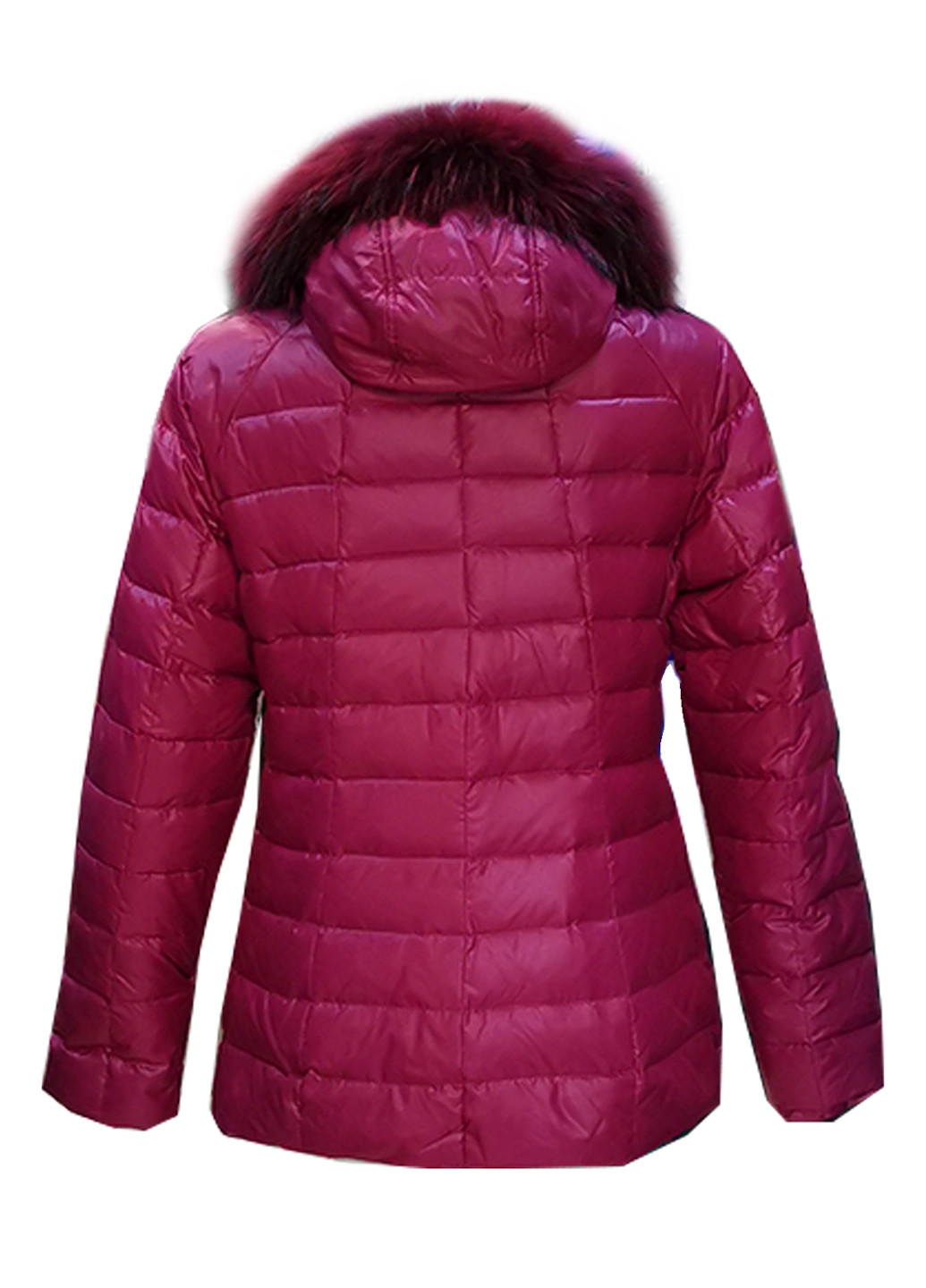 Фуксиновая зимняя куртка пуховик на натуральном пуху с капюшоном с натуральным мехом Mirage