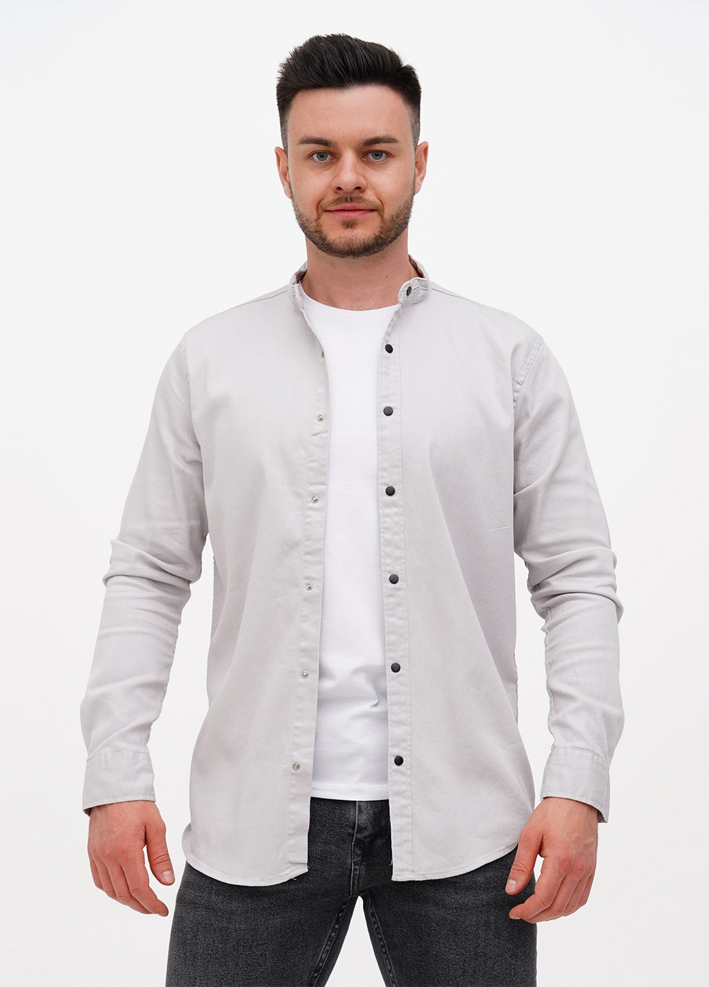 Светло-серая кэжуал рубашка однотонная Trend Collection