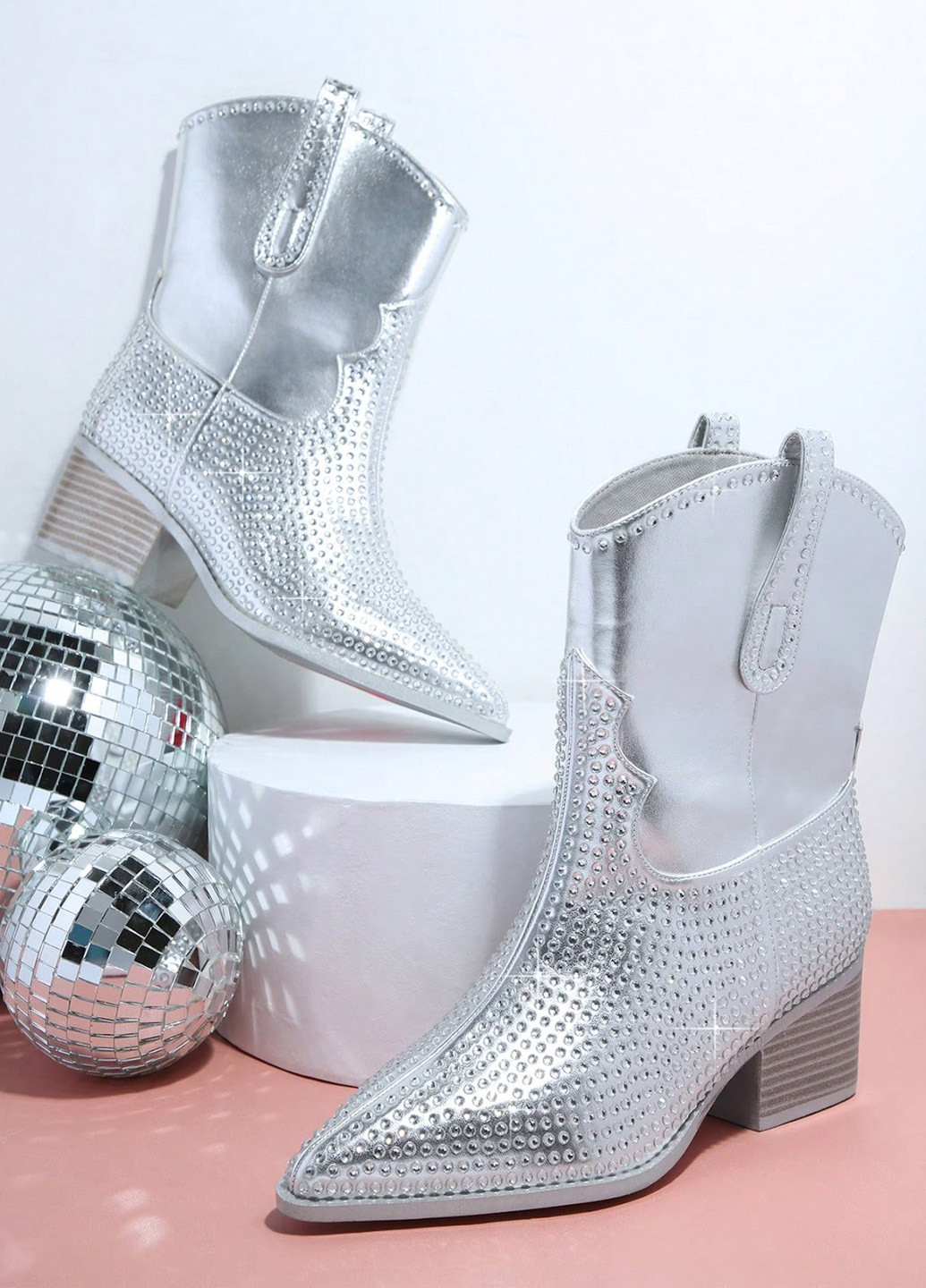 Осенние полусапоги казаки SHEIN со стразами из искусственной кожи