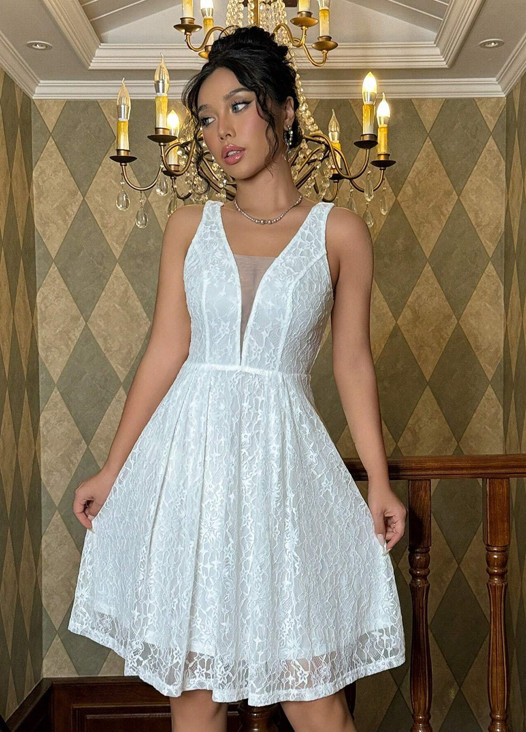 Білий святковий, коктейльна сукня SHEIN однотонна