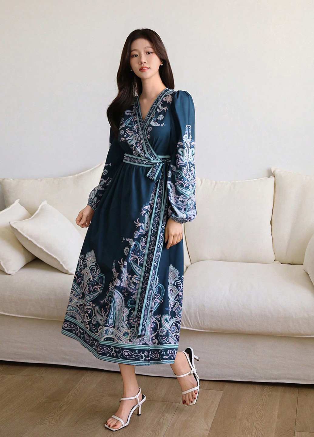 Синее вечернее, кэжуал платье на запах SHEIN турецкие огурцы