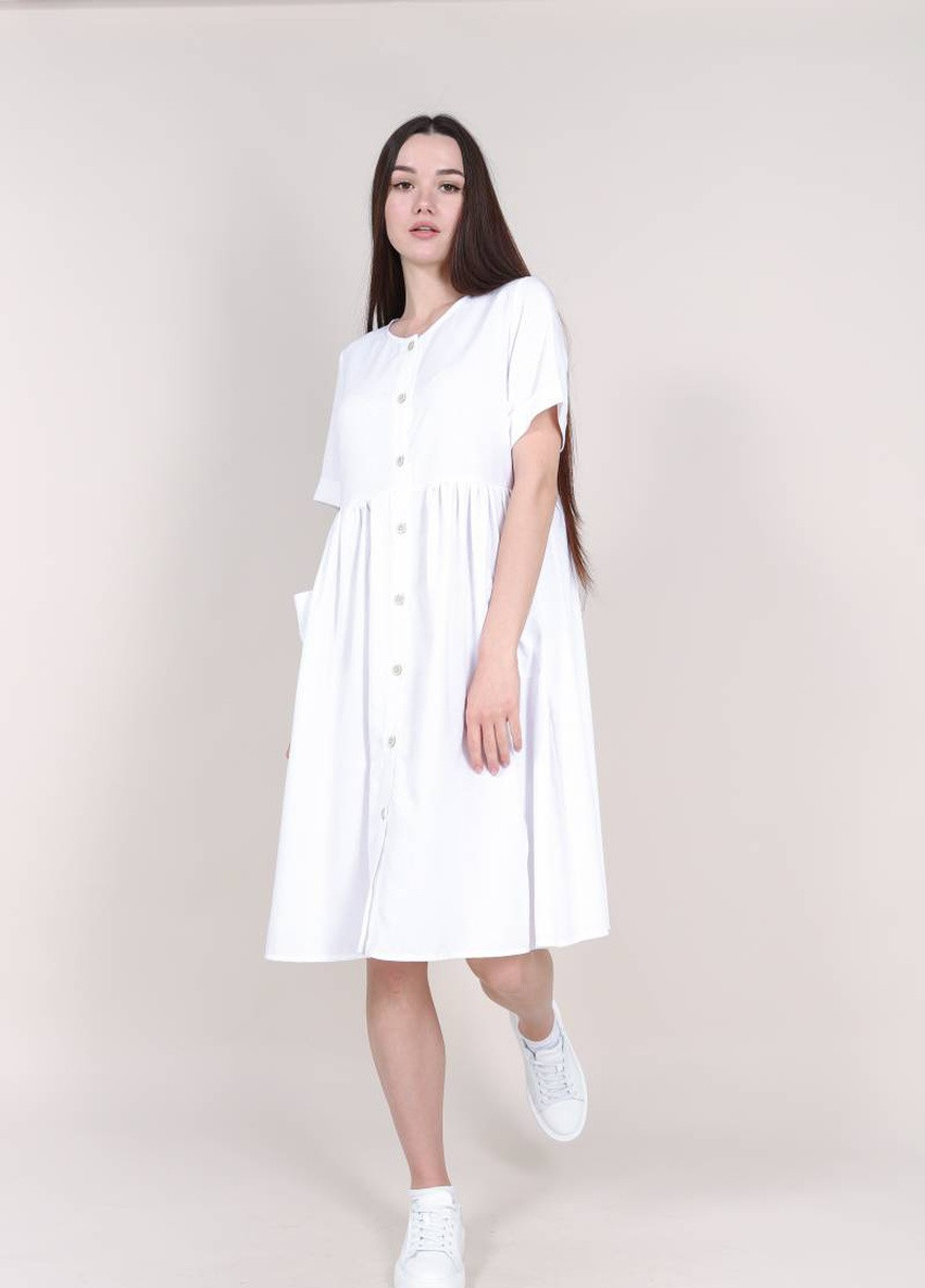 Белое кэжуал платье "сицилия" из льна на пуговицах romashka, белый Ромашка однотонное