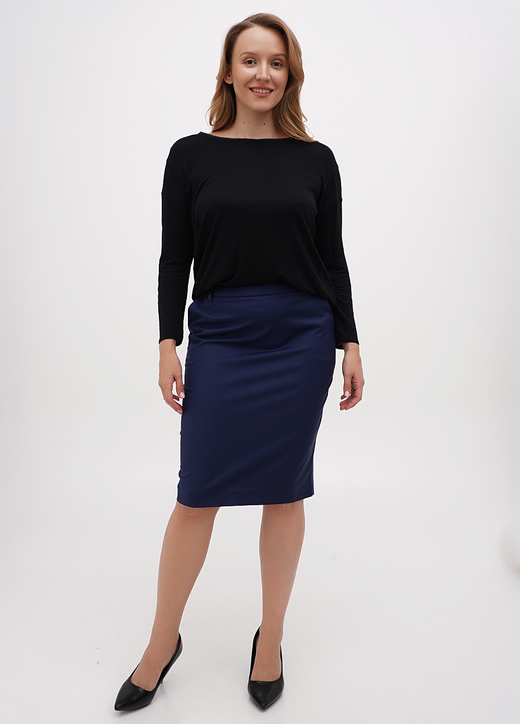 Темно-синяя кэжуал однотонная юбка Sassofono карандаш