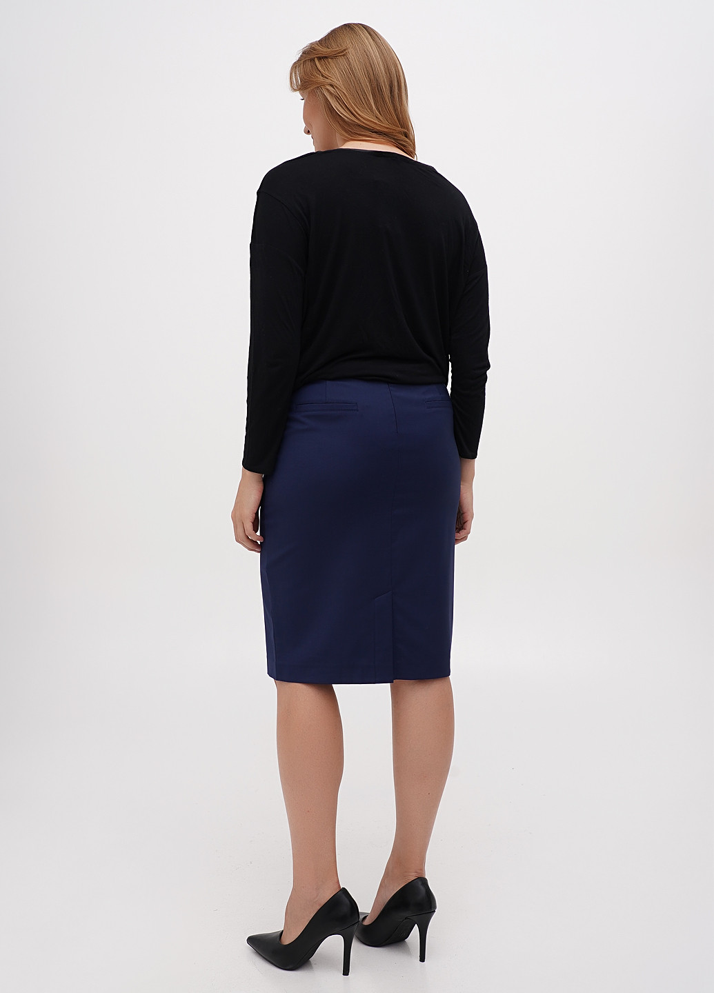 Темно-синяя кэжуал однотонная юбка Sassofono карандаш