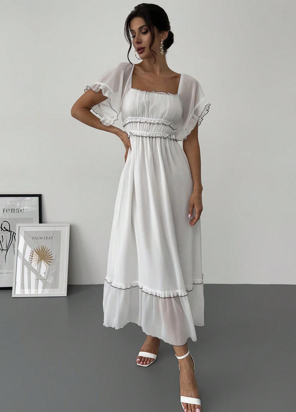 Кремовое кэжуал платье в стиле ампир SHEIN однотонное