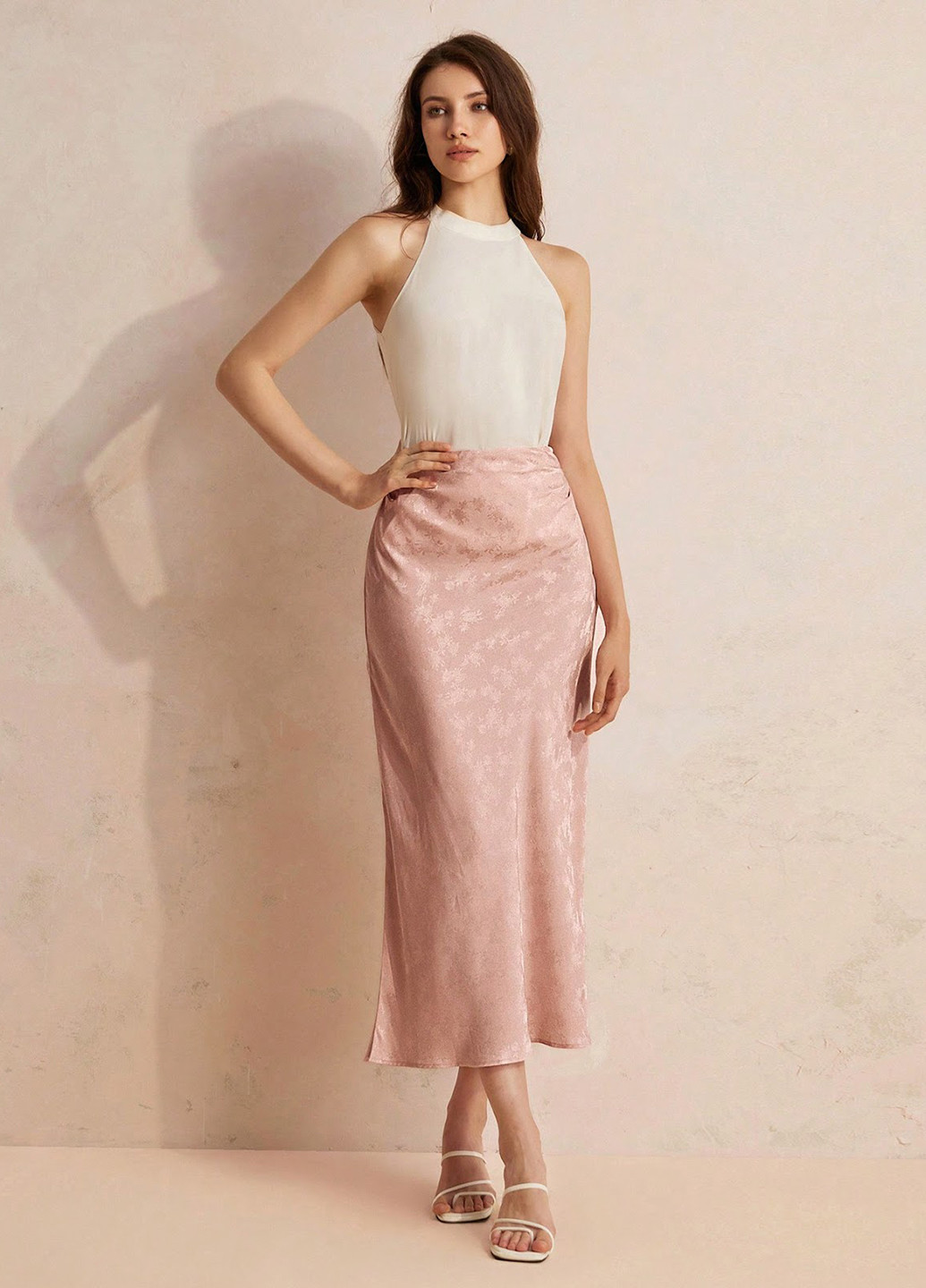 Светло-розовая кэжуал, вечерний однотонная юбка SHEIN