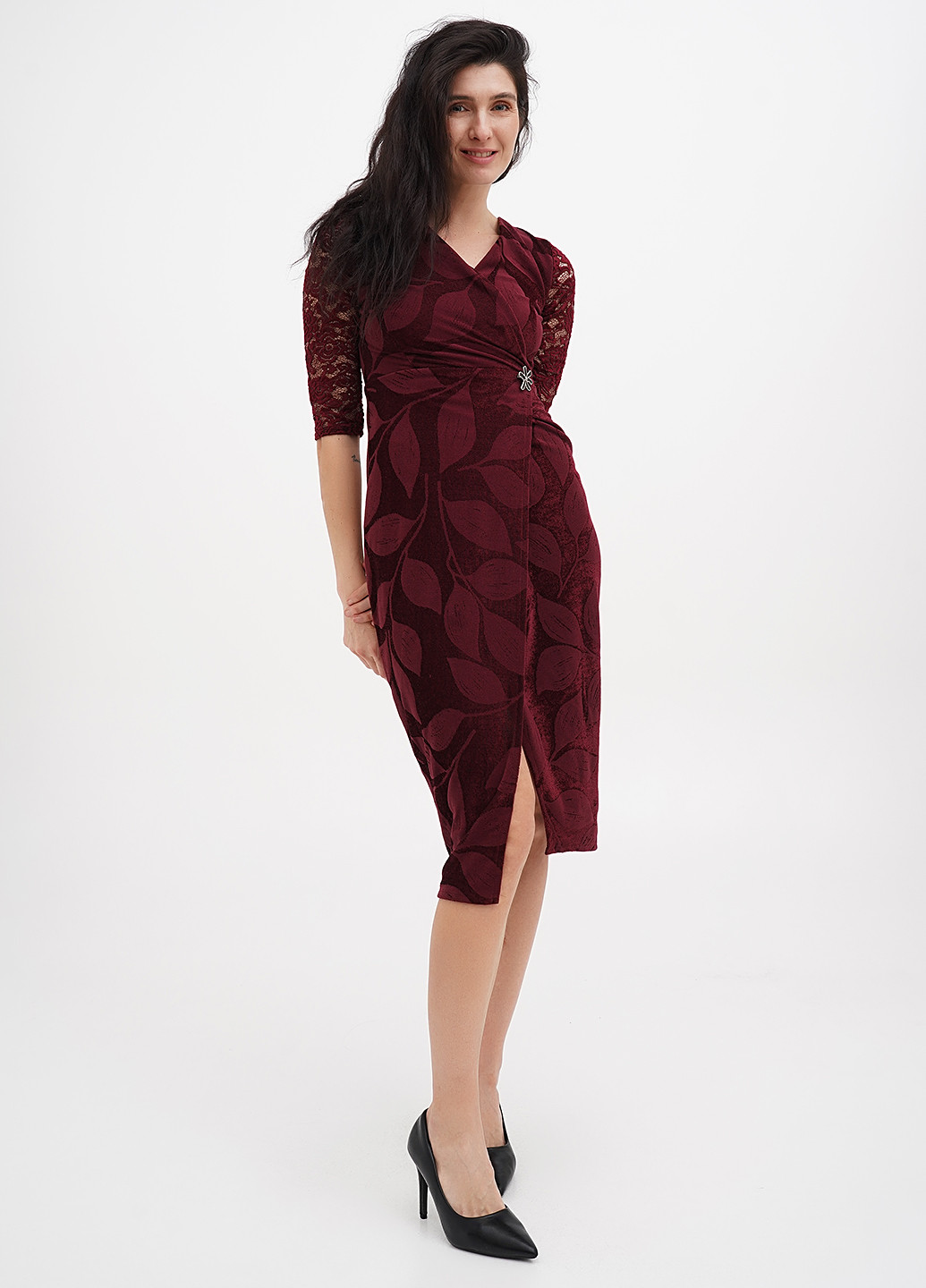 Бордова коктейльна сукня на запах Babylon однотонна