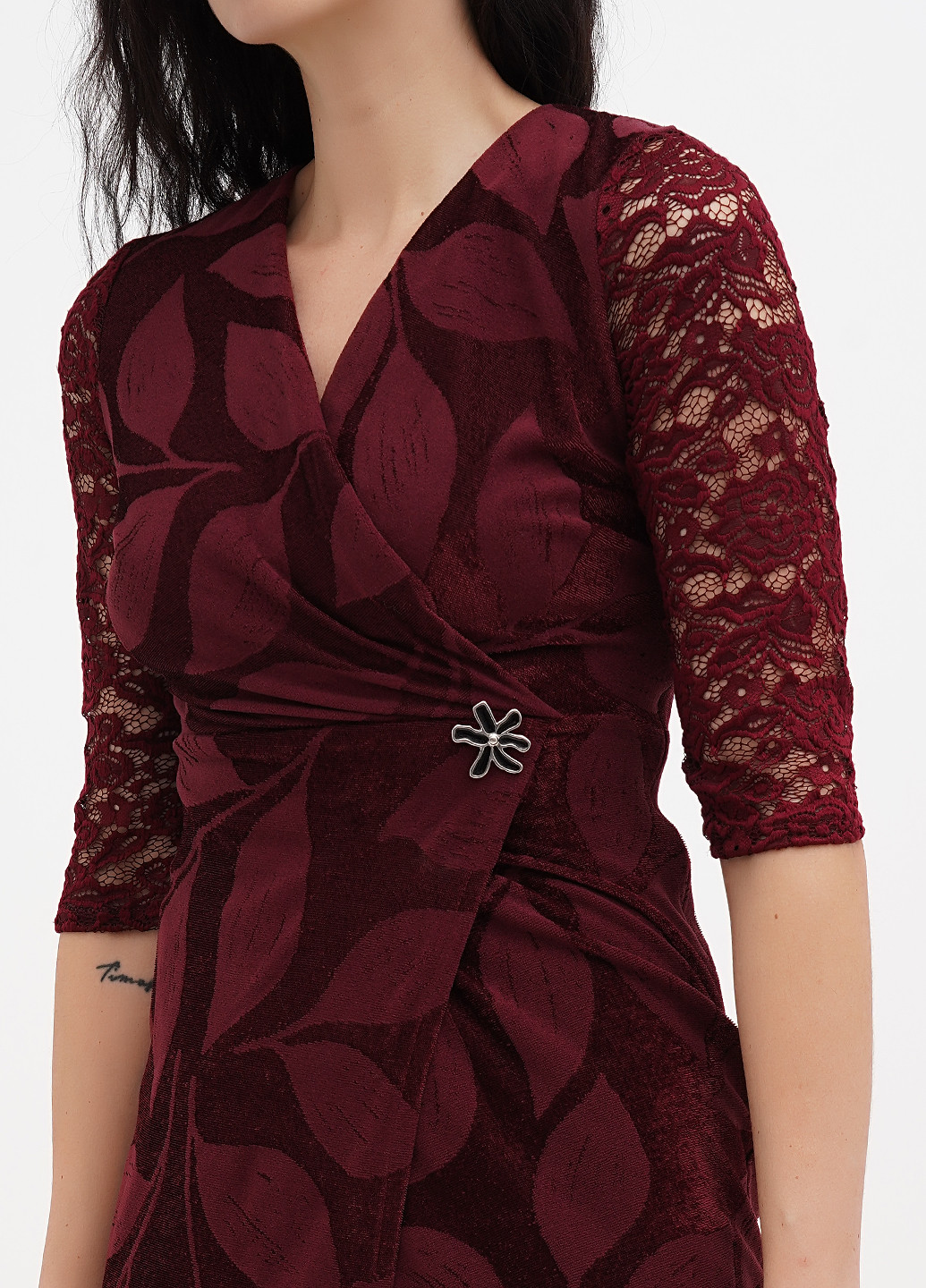 Бордова коктейльна сукня на запах Babylon однотонна