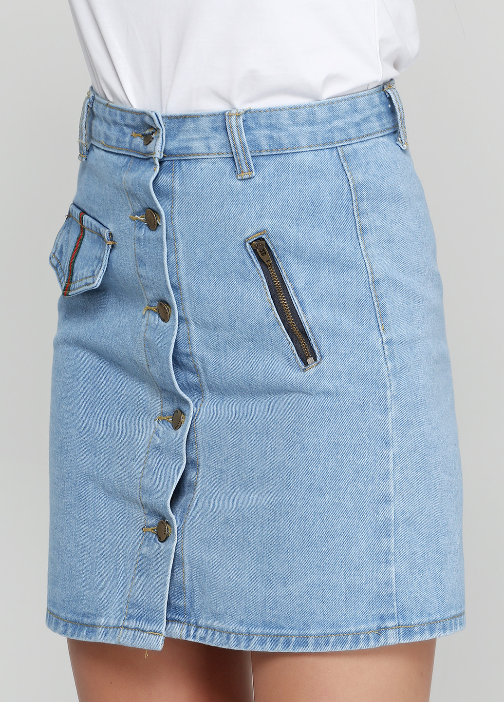 Голубая джинсовая однотонная юбка Hong Zhu Zi мини