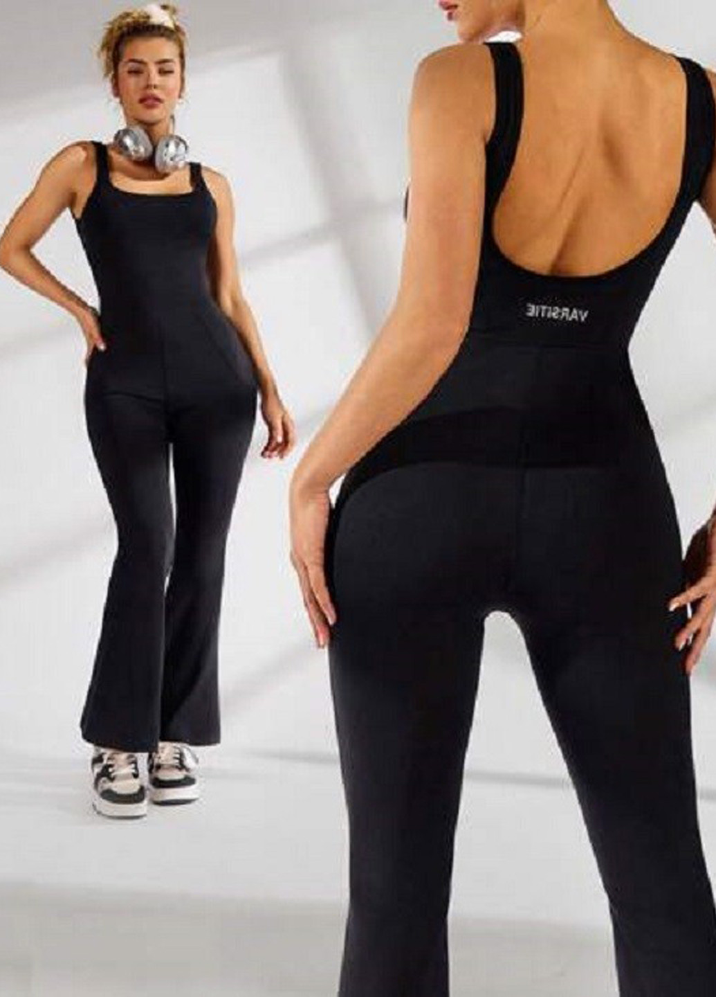 Комбинезон SHEIN комбинезон-брюки надпись чёрный кэжуал, спортивный полиэстер