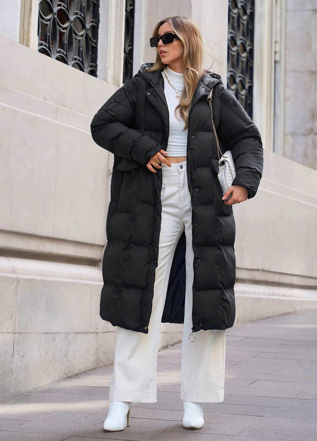 Черное зимнее Пальто оверсайз SHEIN