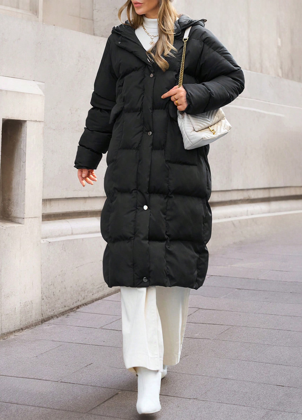 Черное зимнее Пальто оверсайз SHEIN