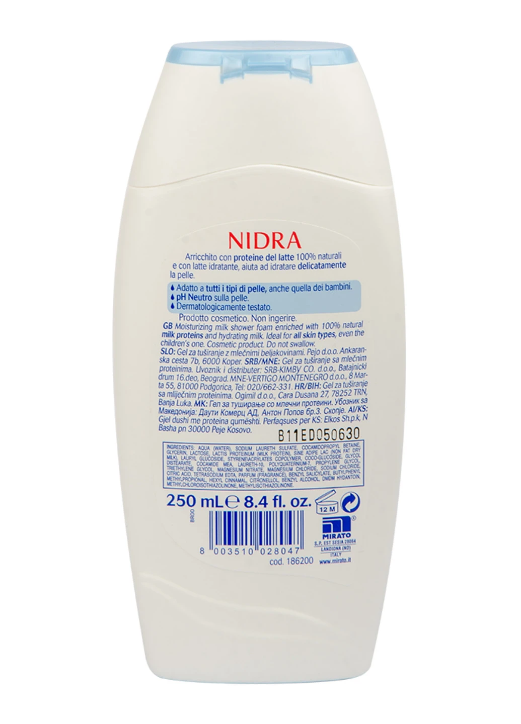 Гель-молочко для душу Idratante 250 мл Nidra (219307667)