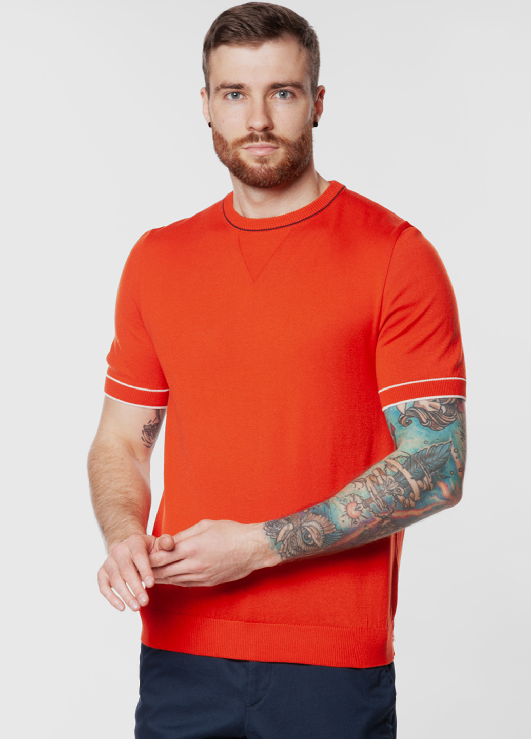Оранжевая футболка вязаная мужская Arber Crew-neck SS AVT-45