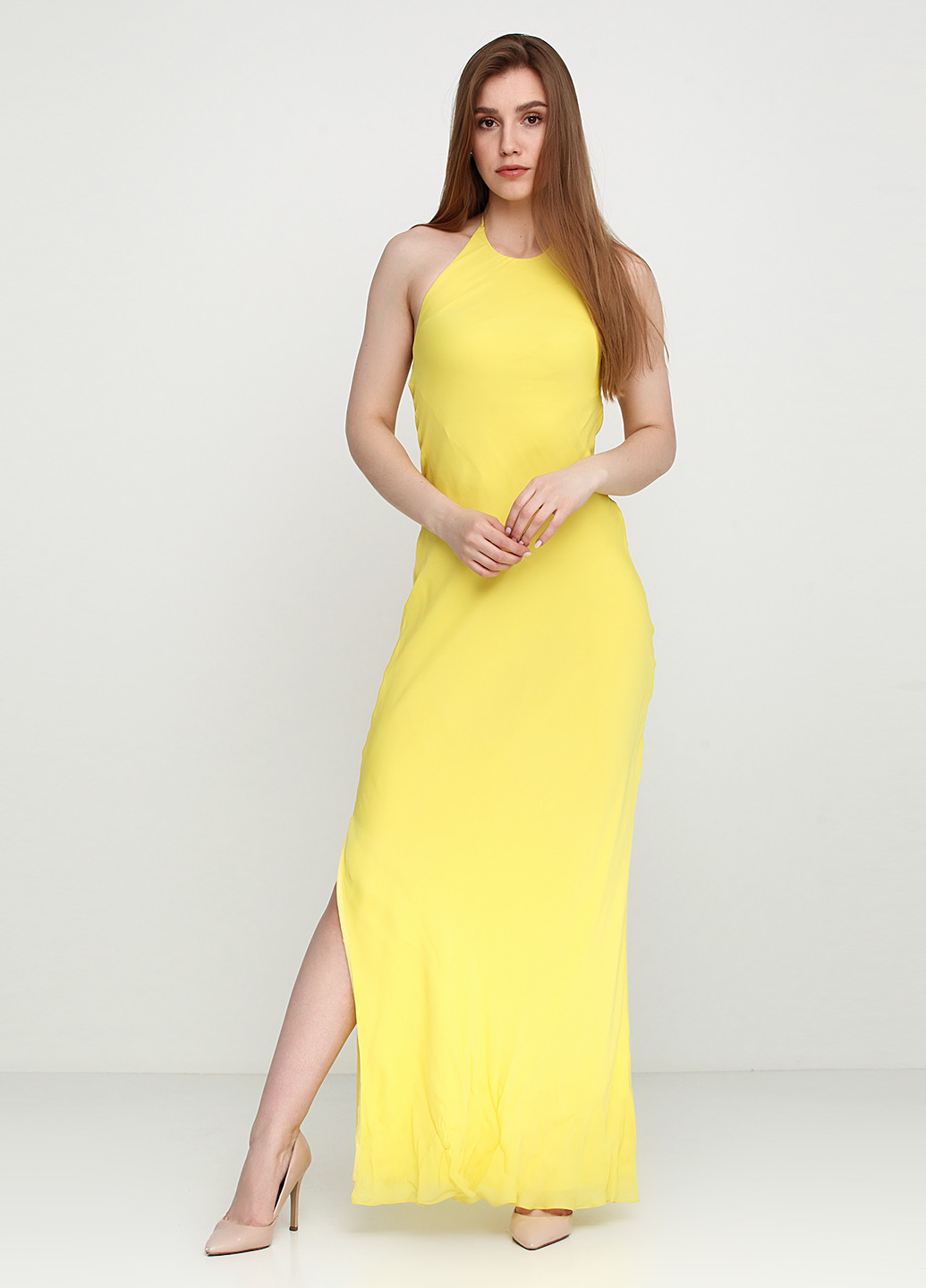 Лимонное коктейльное платье Ralph Lauren однотонное