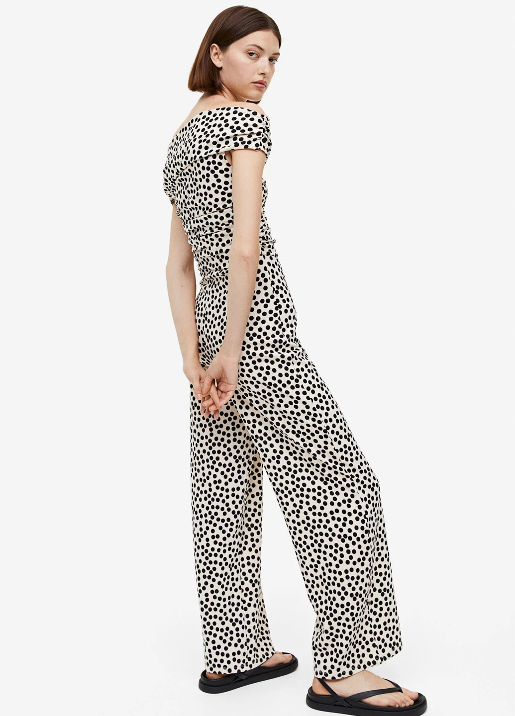 Комбінезон H&M комбінезон-брюки горошок кремовий кежуал поліестер