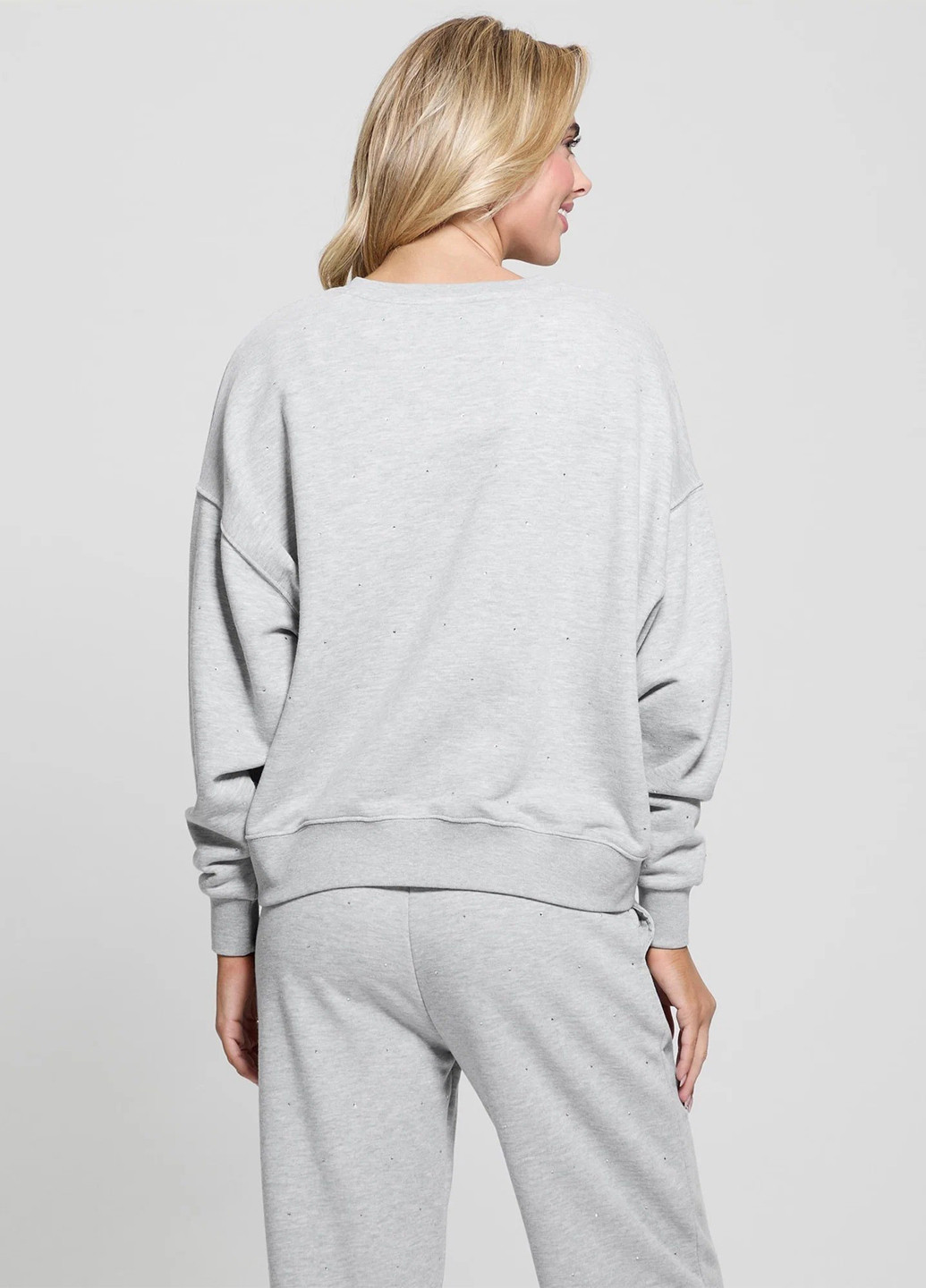 Сірий світшот Guess однотонний стрази (367035448)