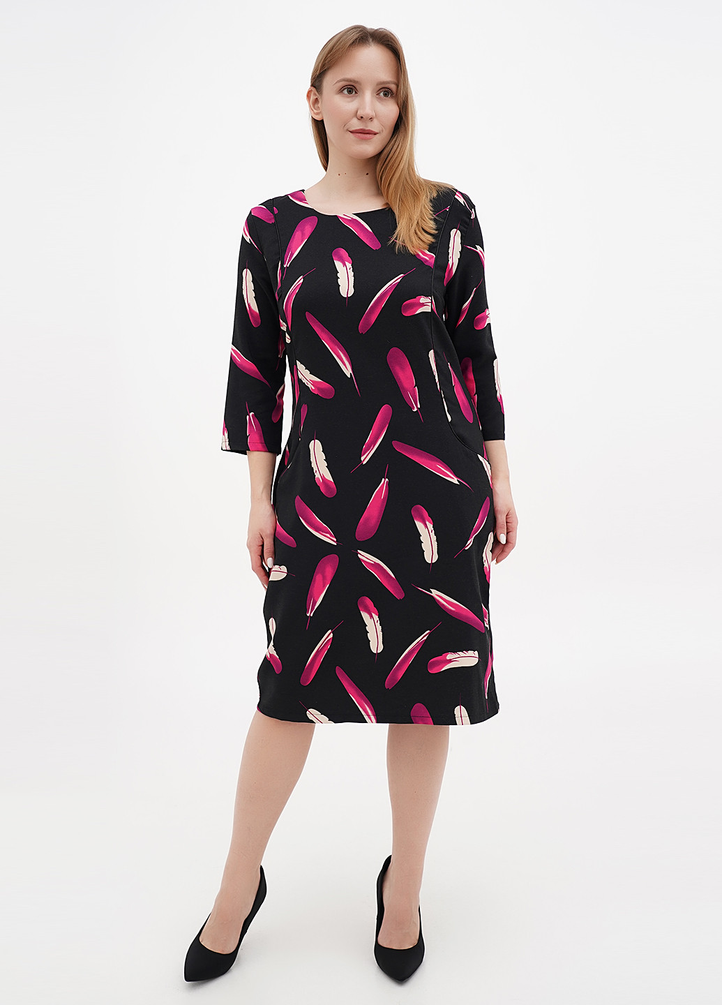 Черное кэжуал платье а-силуэт Sassofono с рисунком