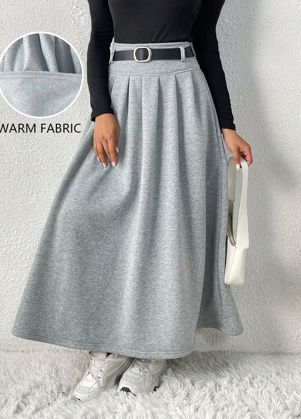 Серая офисная, кэжуал меланж юбка SHEIN клешированная