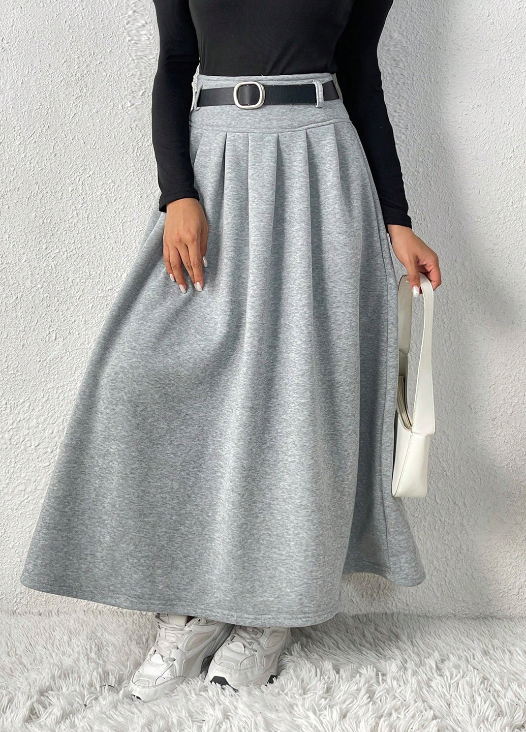 Серая офисная, кэжуал меланж юбка SHEIN клешированная