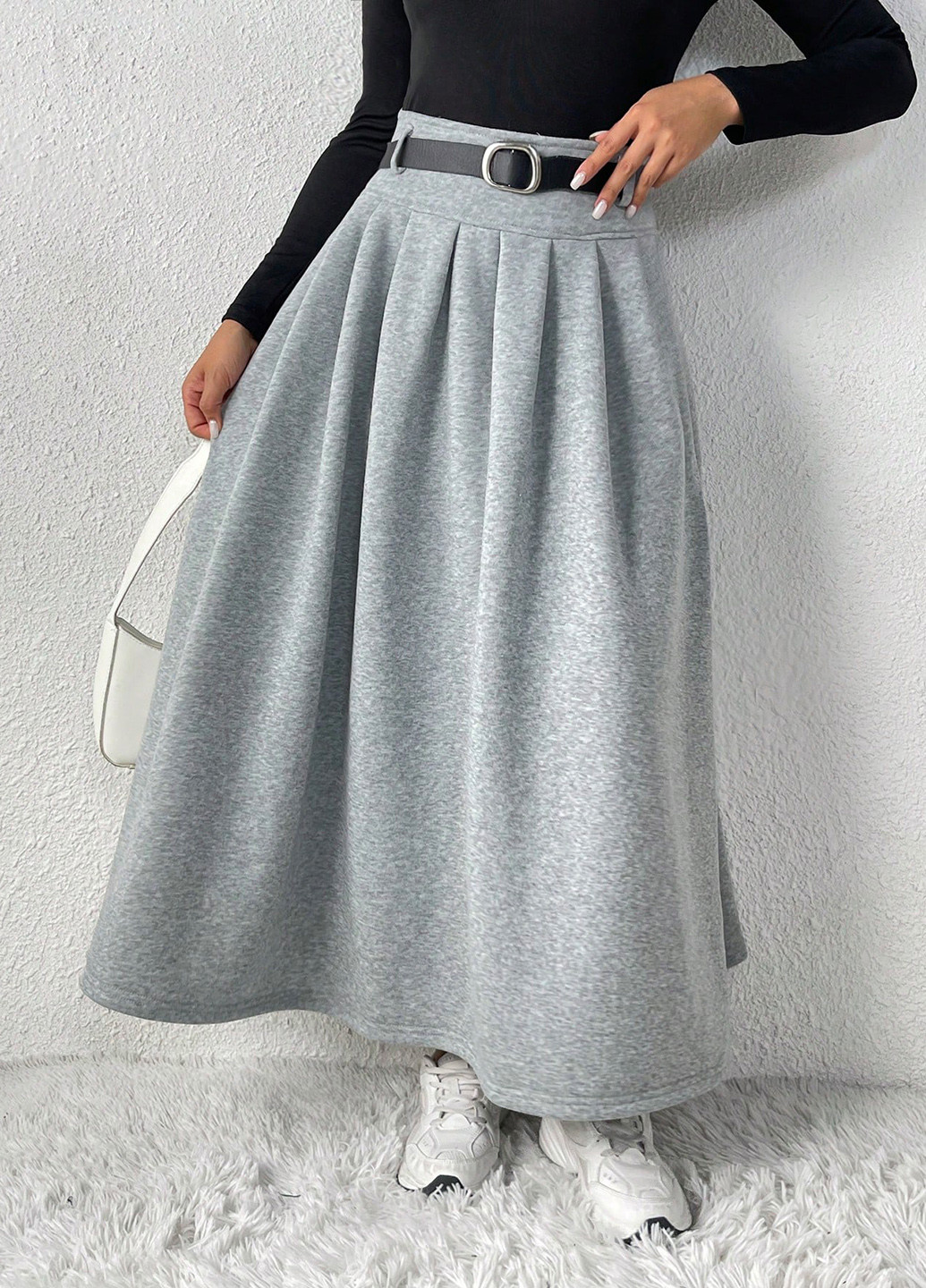 Серая офисная, кэжуал меланж юбка SHEIN клешированная