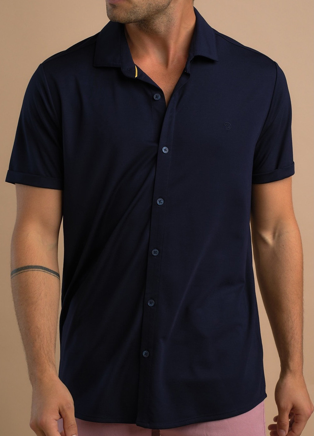 Темно-синяя кэжуал рубашка однотонная Benson & Cherry